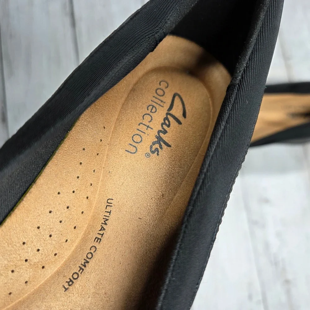 Clarks Wedge Shoes Womens 9.5 Black Leather Ultimate Comfort Slip On